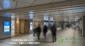 東京駅丸の内側、地下コンコースより大手町方面にお進みください。